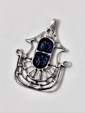 Large David Anderson Norway Blueish Enamel on Silver Abstract Shield Pendant .